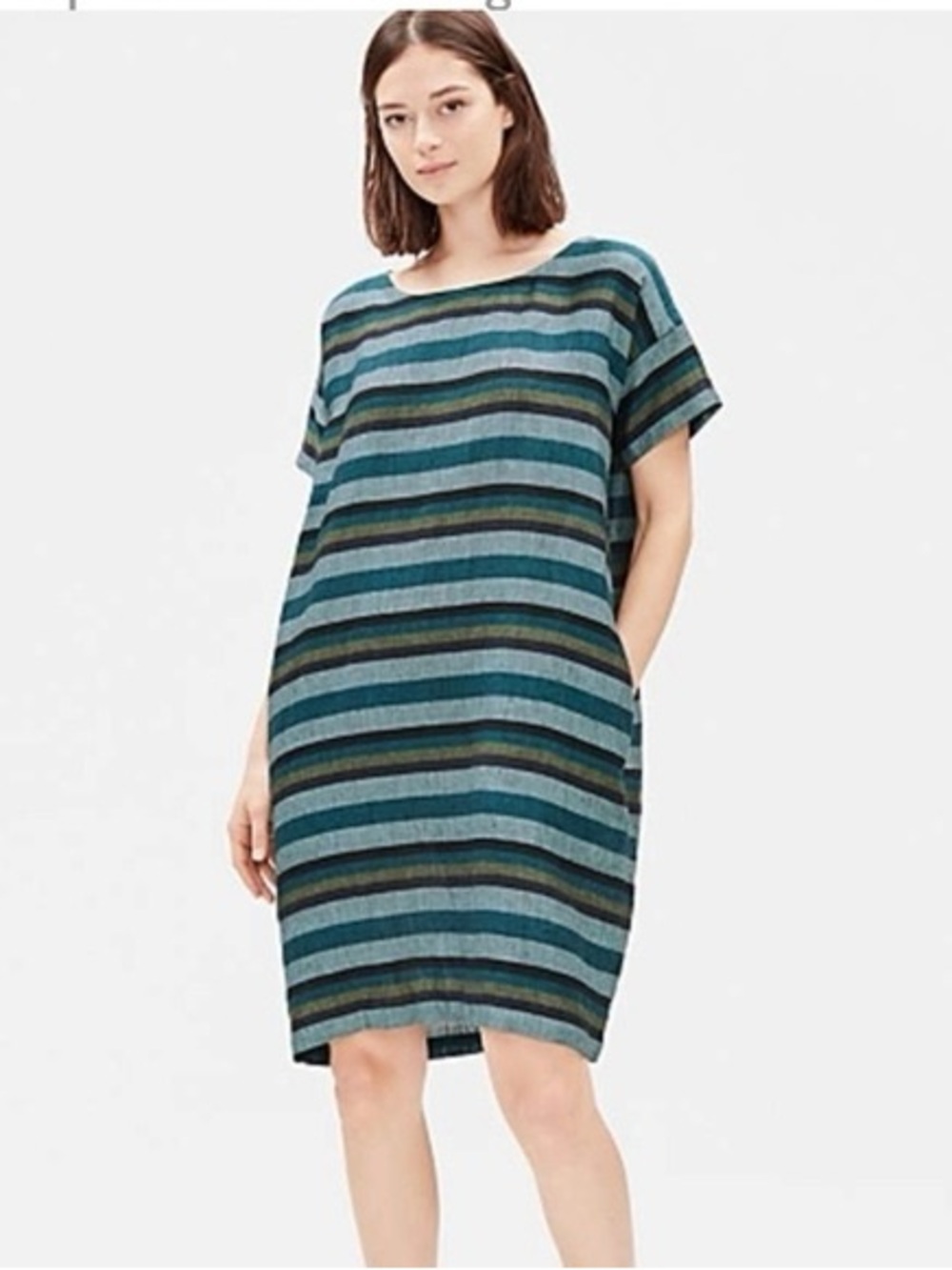 Eileen Fisher Organic Linen Striped Shift Dress Size S